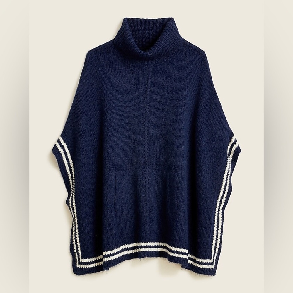 J. Crew Relaxed Turtleneck Poncho with Striped Border Merino Wool / Alpaca XS/S